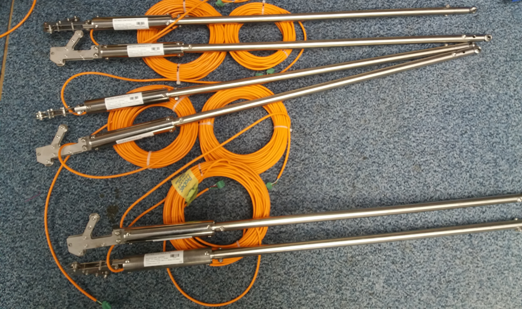 Image displaying the In-Place-Inclinometer rods with sensors equipped. The extension rods are spaced at 1m intervals. Please note that the sensors undergo testing prior to shipment.