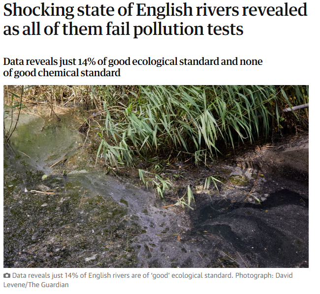 According to the EA data, every single English river failed to meet quality tests for pollution, while only 14 per cent achieved a “good ecological standard”