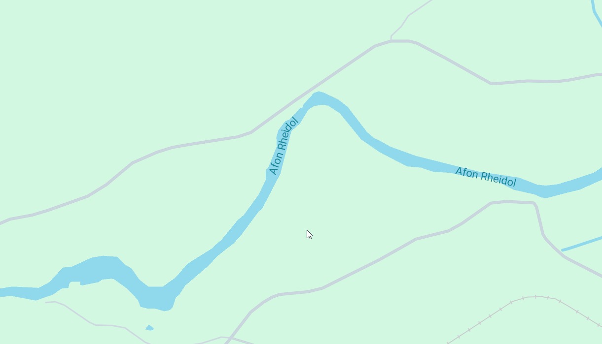 Location of testing in River Rheidol, Afon Reidol testing near Rheidol Reservoir